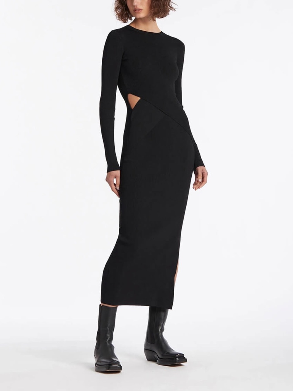 SIR The Label Black Celena Draped Midi Knit Dress Size 6 US